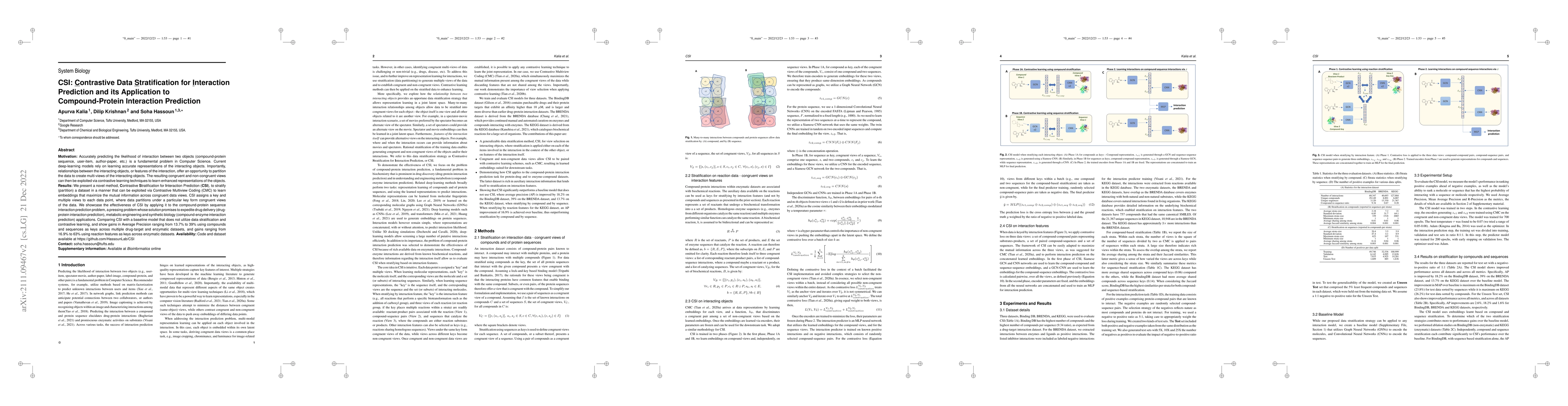 Thumbnail for CSI: Contrastive Data Stratification for Interaction Prediction and its
  Application to Compound-Protein Interaction Prediction