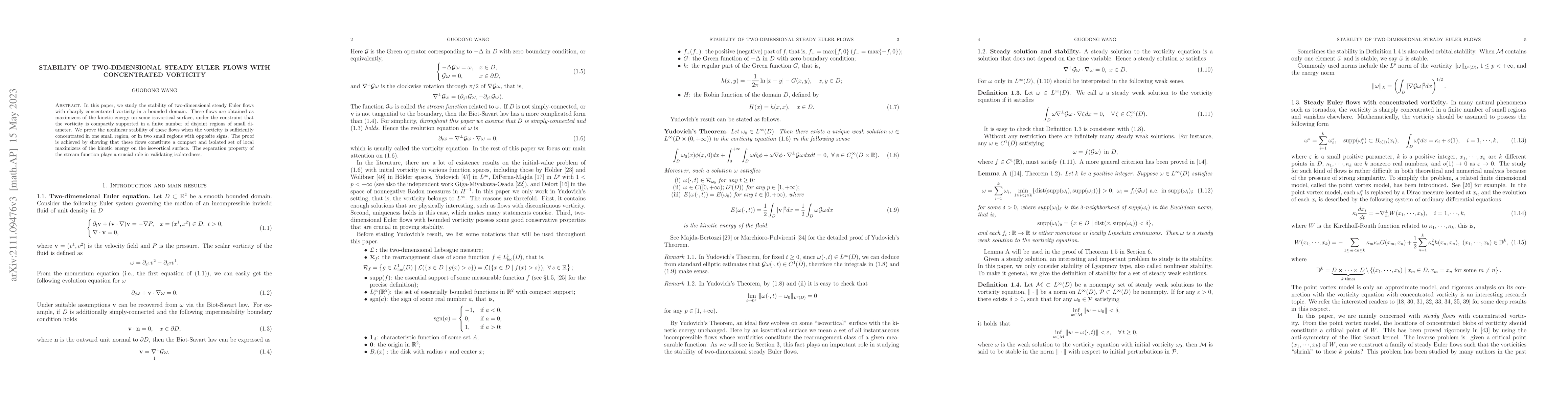Thumbnail for Stability of two-dimensional steady Euler flows with concentrated
  vorticity