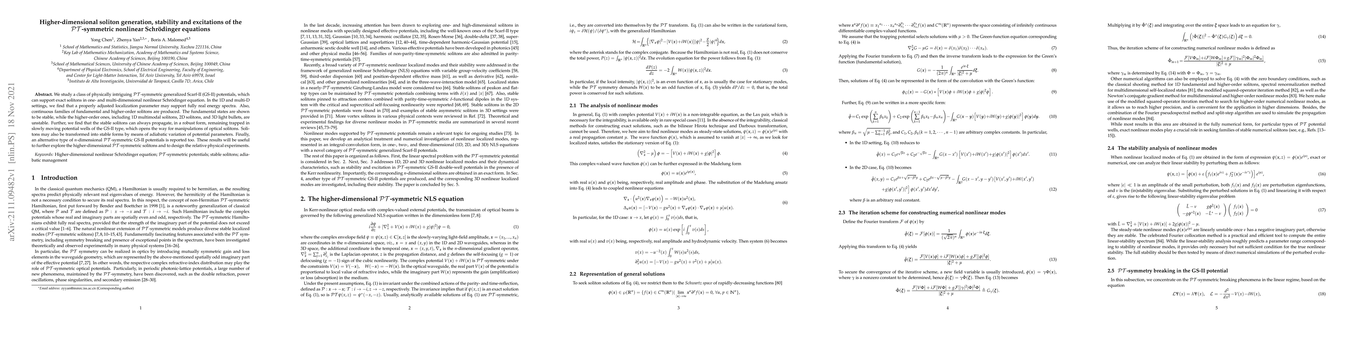 Thumbnail for Higher-dimensional soliton generation, stability and excitations of the
  PT-symmetric nonlinear Schr\"odinger equations