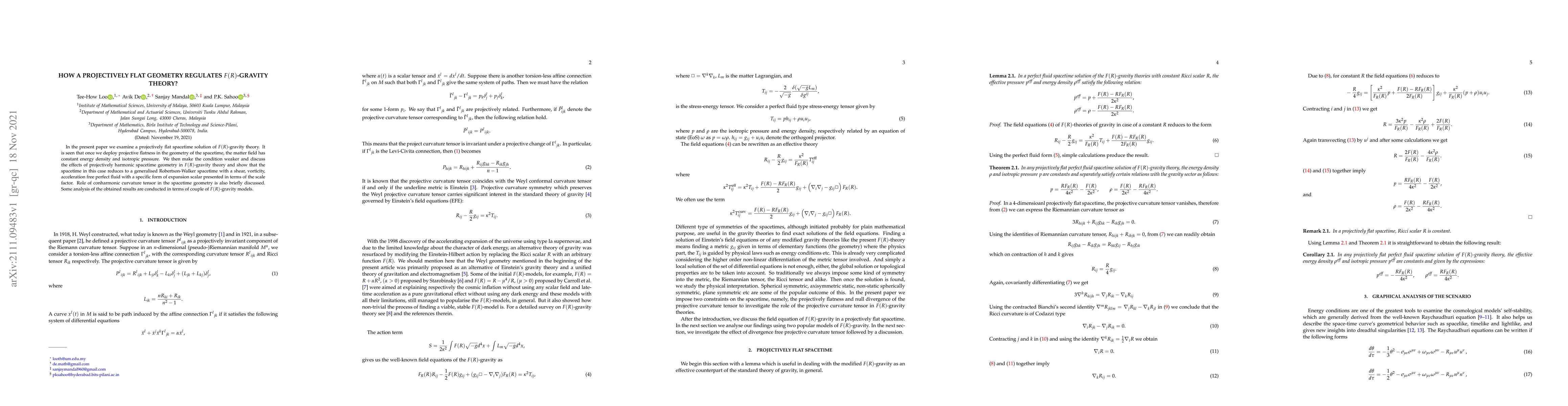 Thumbnail for How a projectively flat geometry regulates $F(R)$-gravity theory?