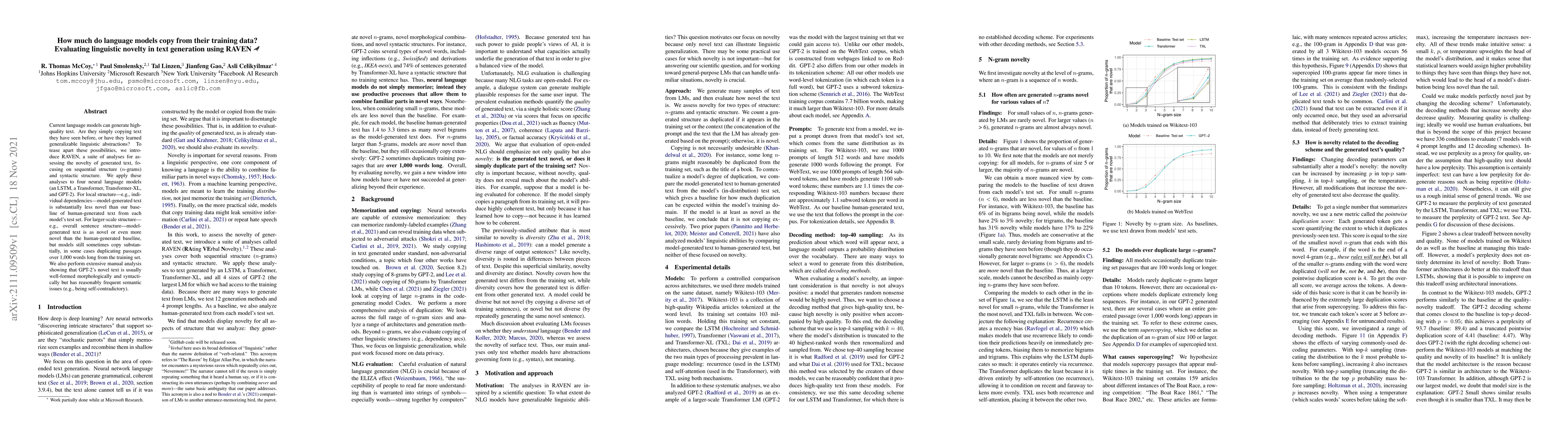 Thumbnail for How much do language models copy from their training data? Evaluating
  linguistic novelty in text generation using RAVEN