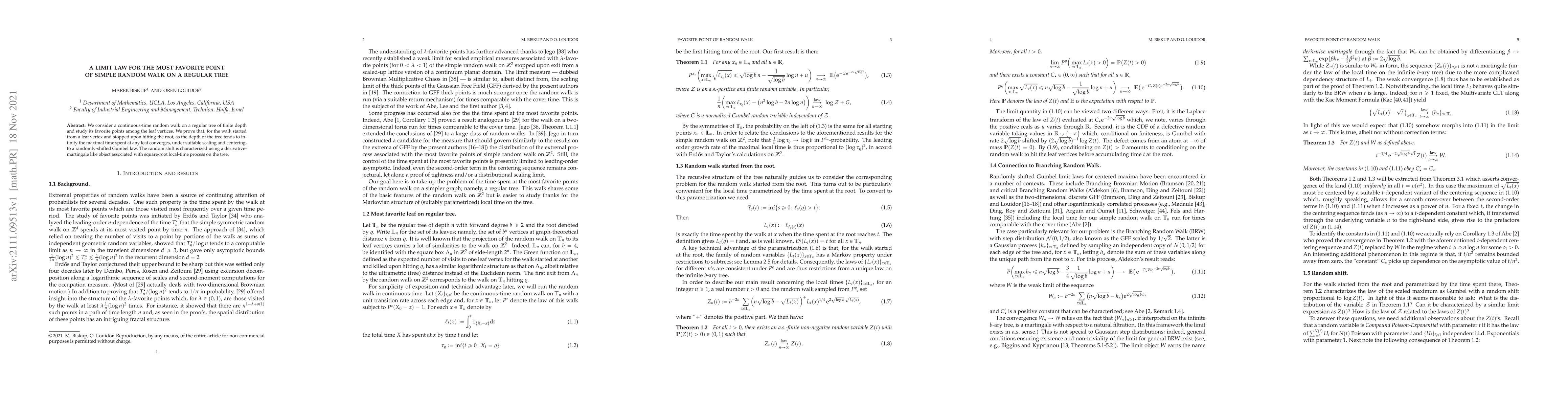 Thumbnail for A limit law for the most favorite point of simple random walk on a
  regular tree