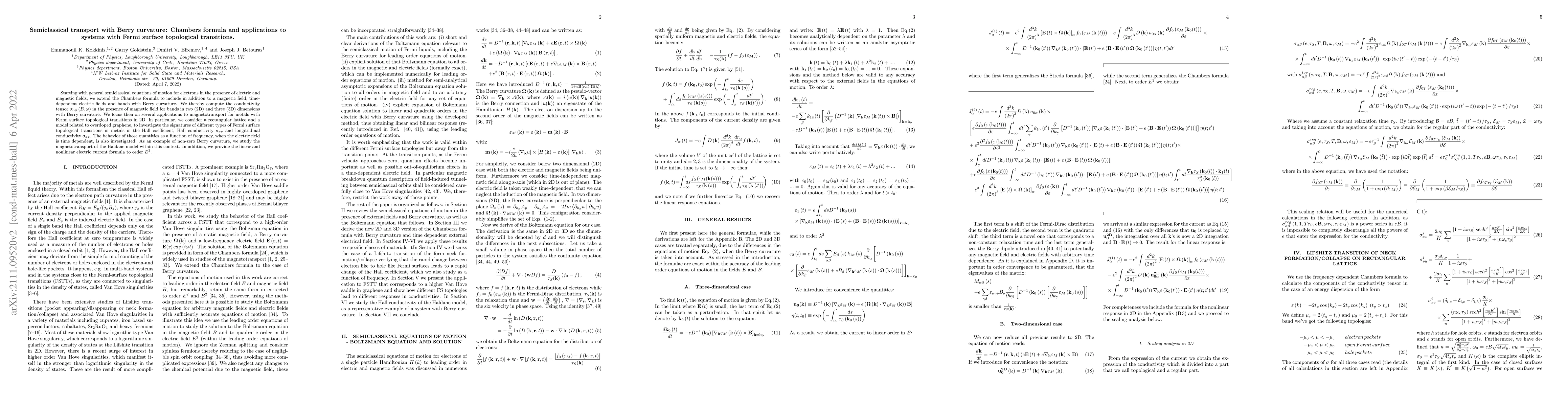 Thumbnail for Semiclassical transport with Berry curvature: Chambers formula and
  applications to systems with Fermi surface topological transitions