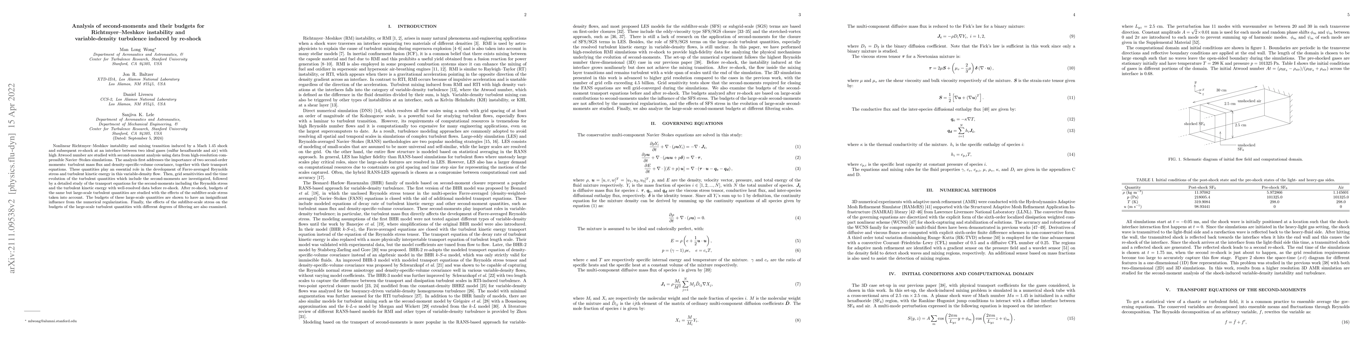 Thumbnail for Analysis of second-moments and their budgets for Richtmyer-Meshkov
  instability and variable-density turbulence induced by re-shock