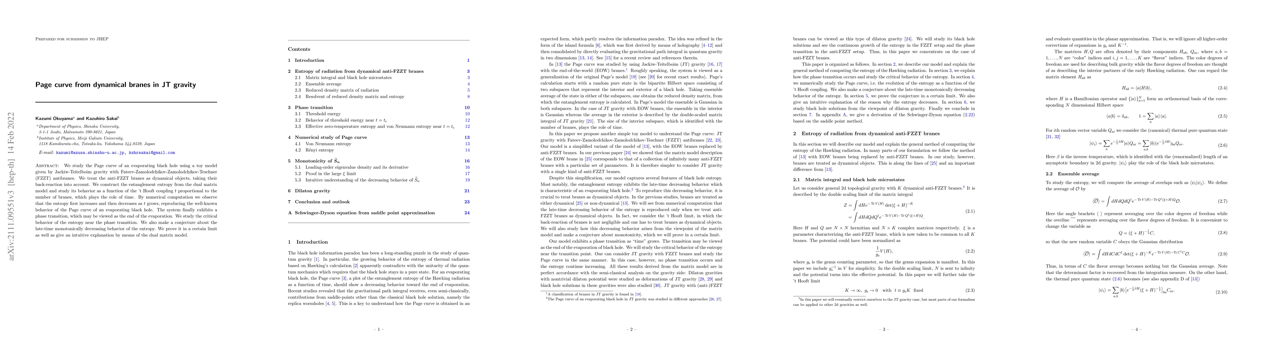 Thumbnail for Page curve from dynamical branes in JT gravity