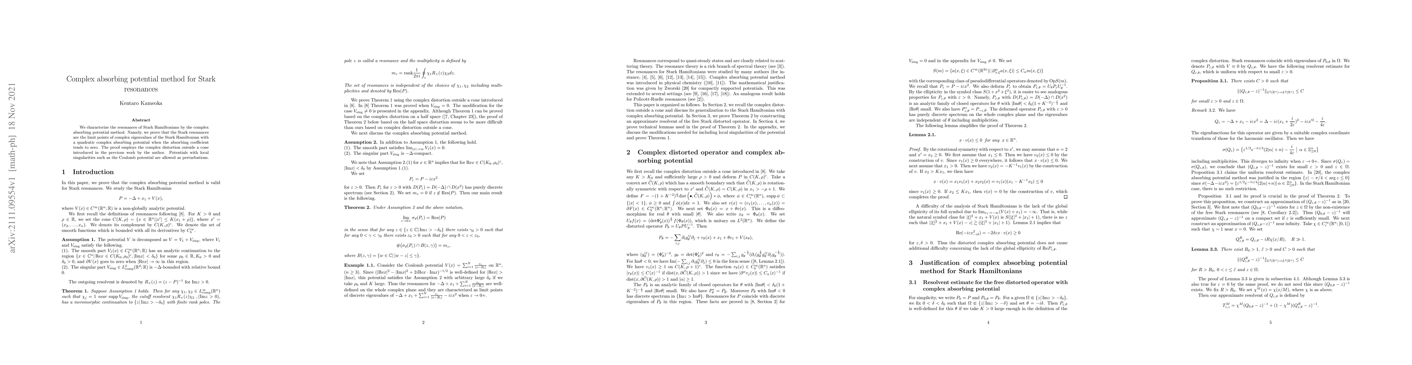 Thumbnail for Complex absorbing potential method for Stark resonances
