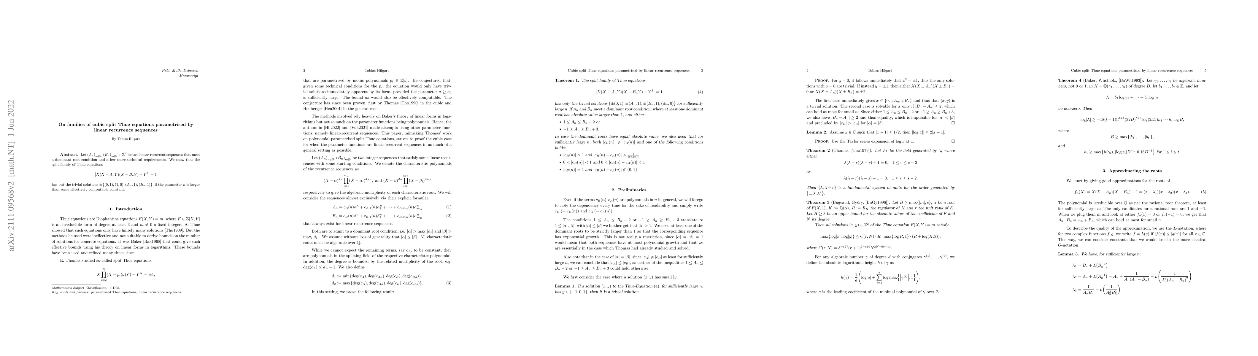 Thumbnail for On families of cubic split Thue equations parametrised by linear
  recurrence sequences