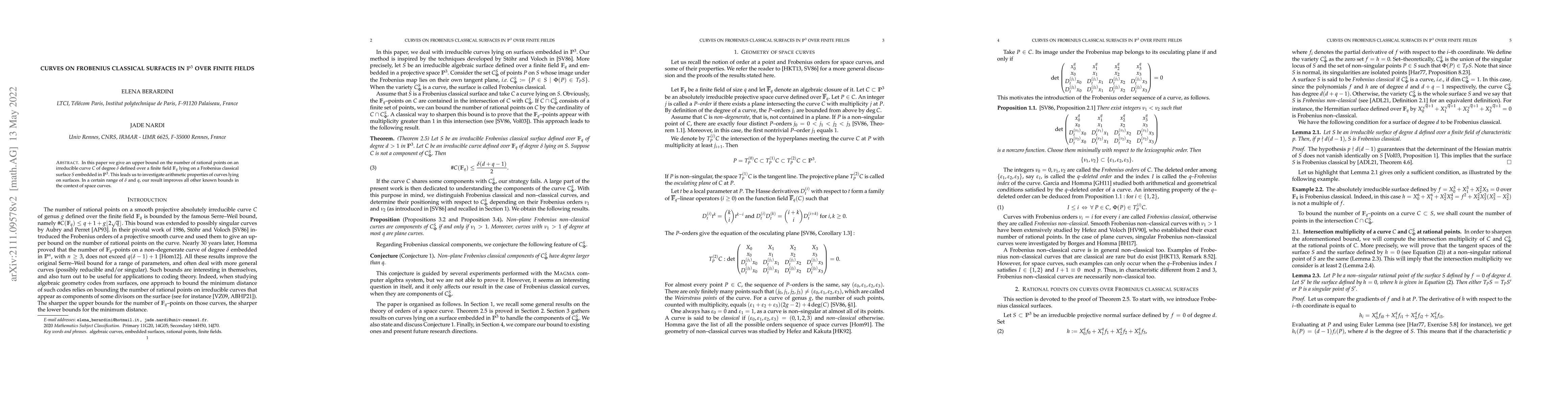 Thumbnail for Curves on Frobenius classical surfaces in $\mathbb{P}^3$ over finite
  fields