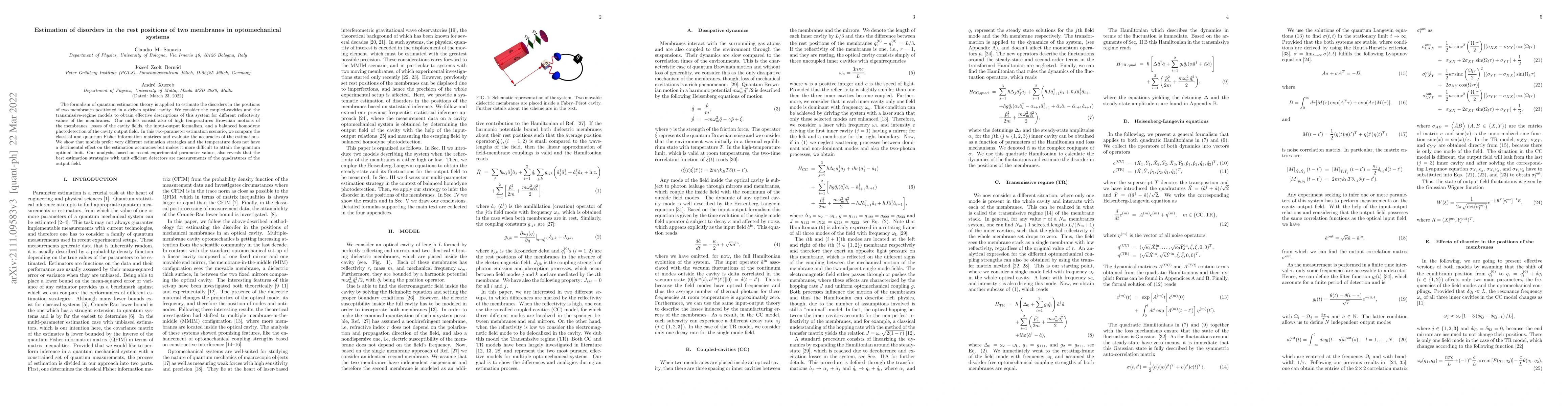 Thumbnail for Estimation of disorders in the rest positions of two membranes in
  optomechanical systems