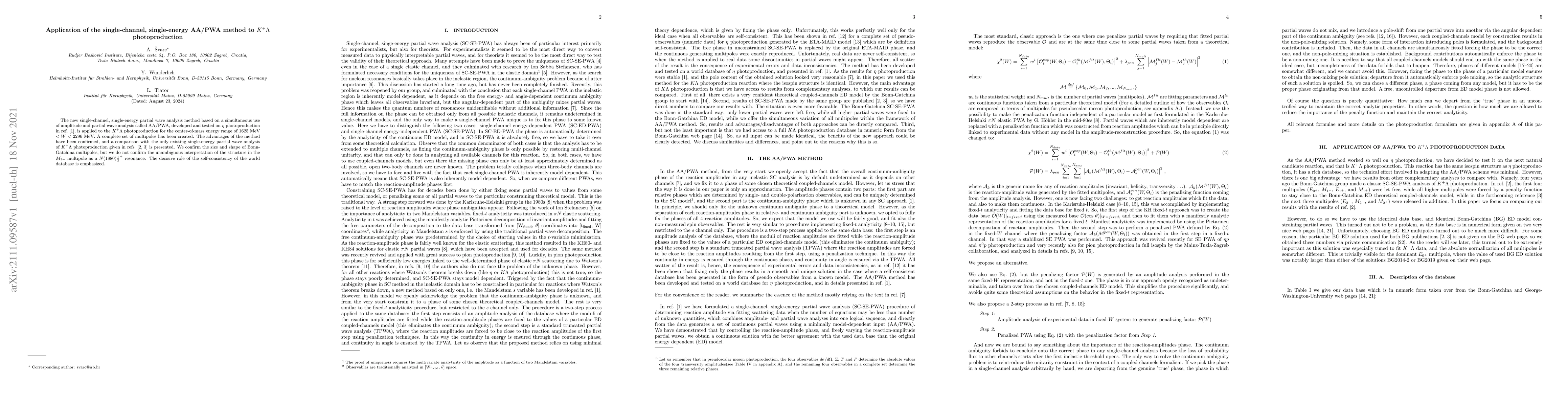 Thumbnail for Application of the single-channel, single-energy AA/PWA method to $K^{+}
  \Lambda$ photoproduction