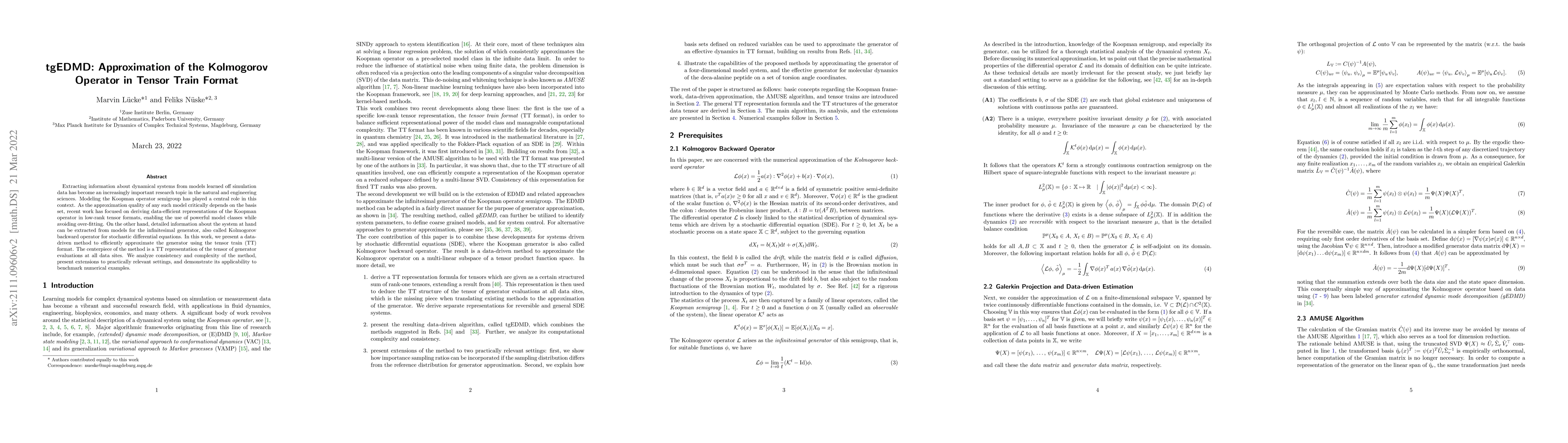 Thumbnail for tgEDMD: Approximation of the Kolmogorov Operator in Tensor Train Format