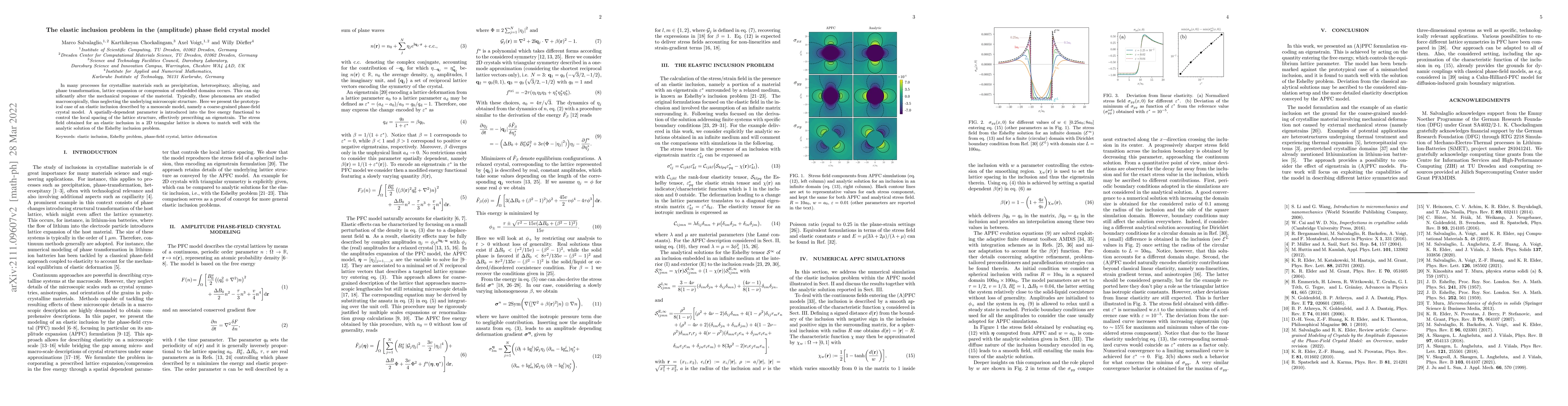 Thumbnail for The elastic inclusion problem in the (amplitude) phase field crystal
  model