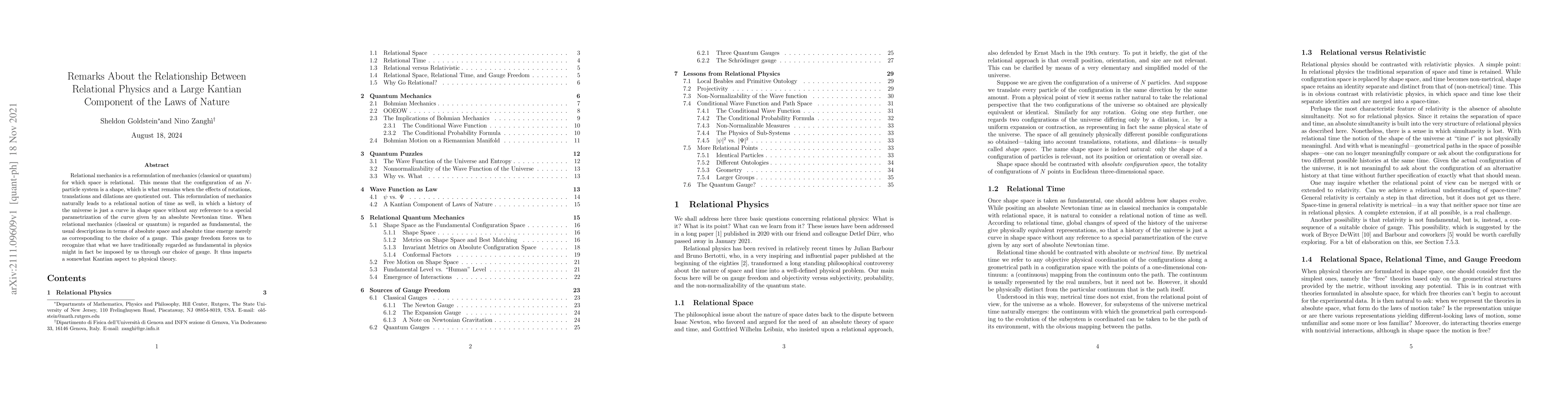 Thumbnail for Remarks About the Relationship Between Relational Physics and a Large
  Kantian Component of the Laws of Nature