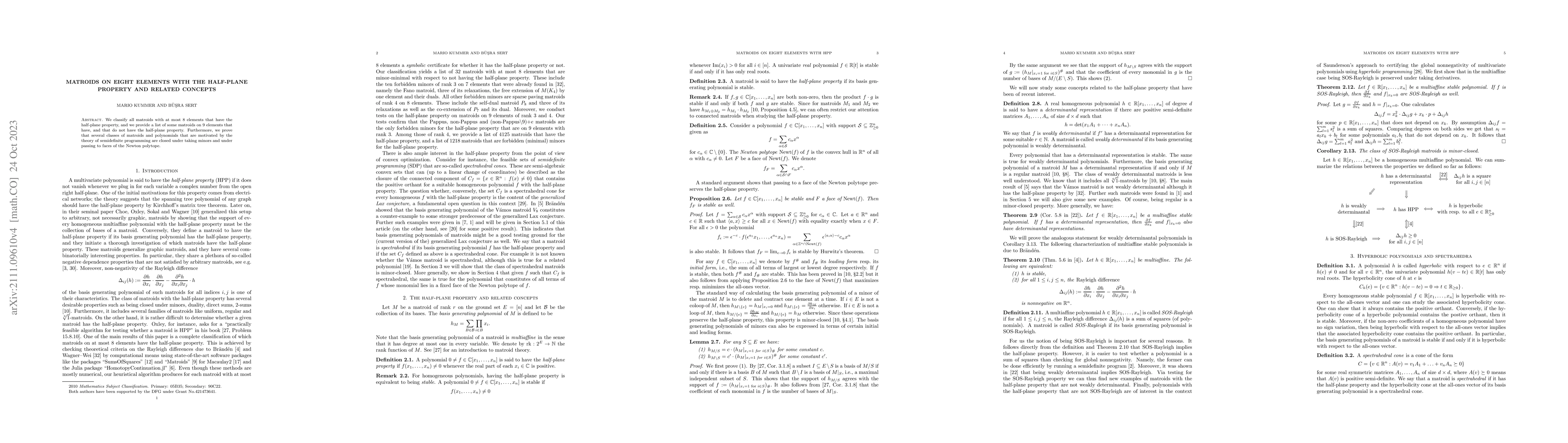 Thumbnail for Matroids on Eight Elements with the Half-plane Property and Related
  Concepts