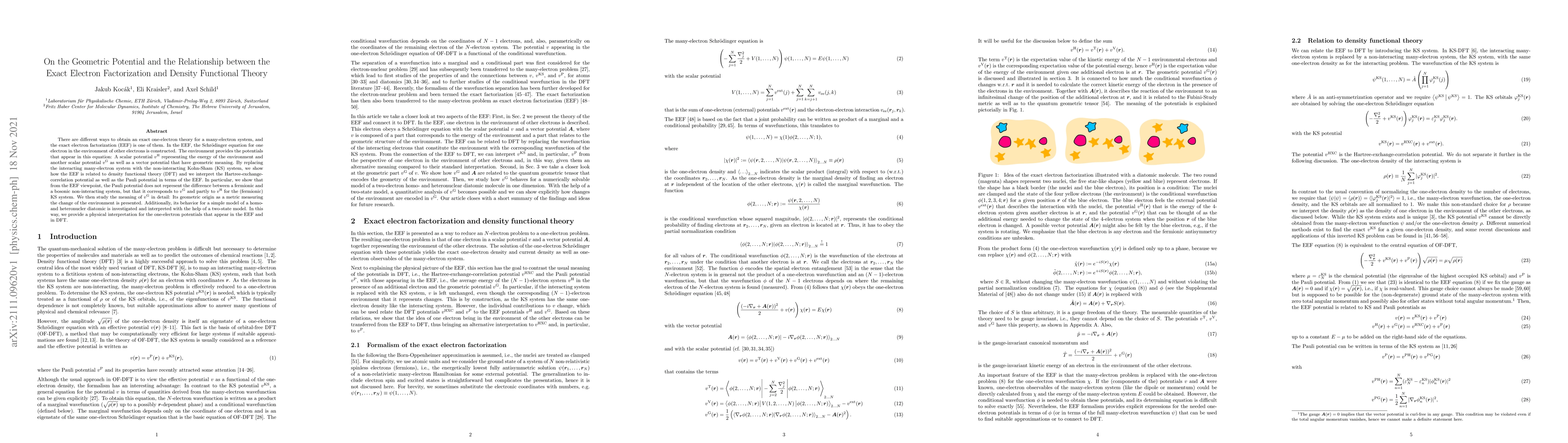 Thumbnail for On the Geometric Potential and the Relationship between the Exact
  Electron Factorization and Density Functional Theory