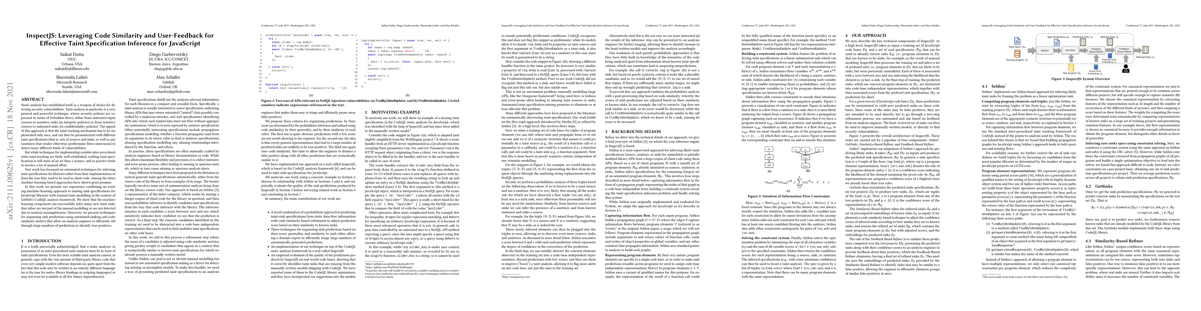 Thumbnail for InspectJS: Leveraging Code Similarity and User-Feedback for Effective
  Taint Specification Inference for JavaScript