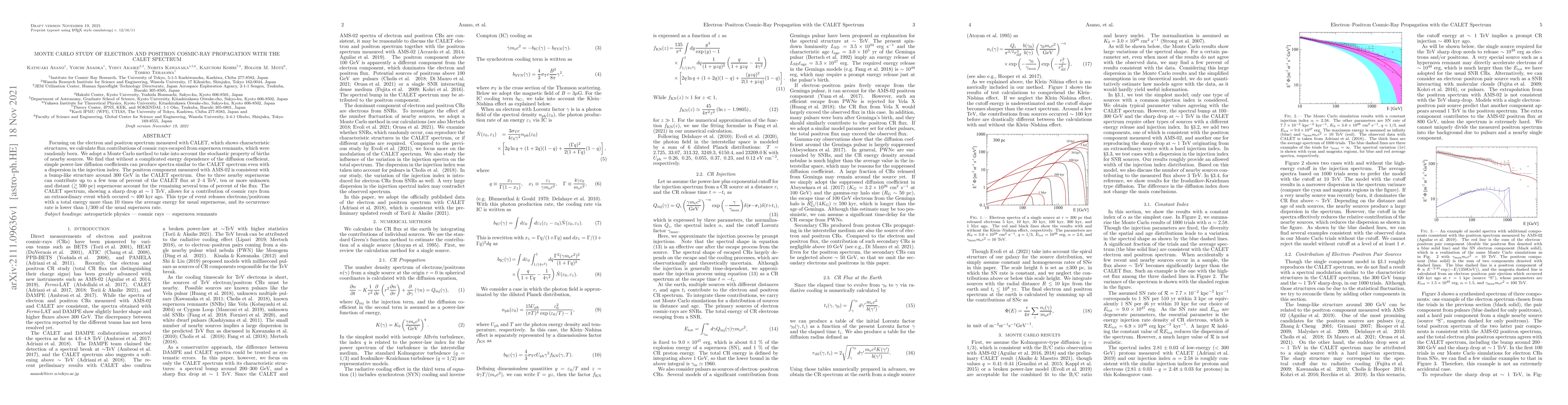 Thumbnail for Monte Carlo Study of Electron and Positron Cosmic-Ray Propagation with
  the CALET Spectrum