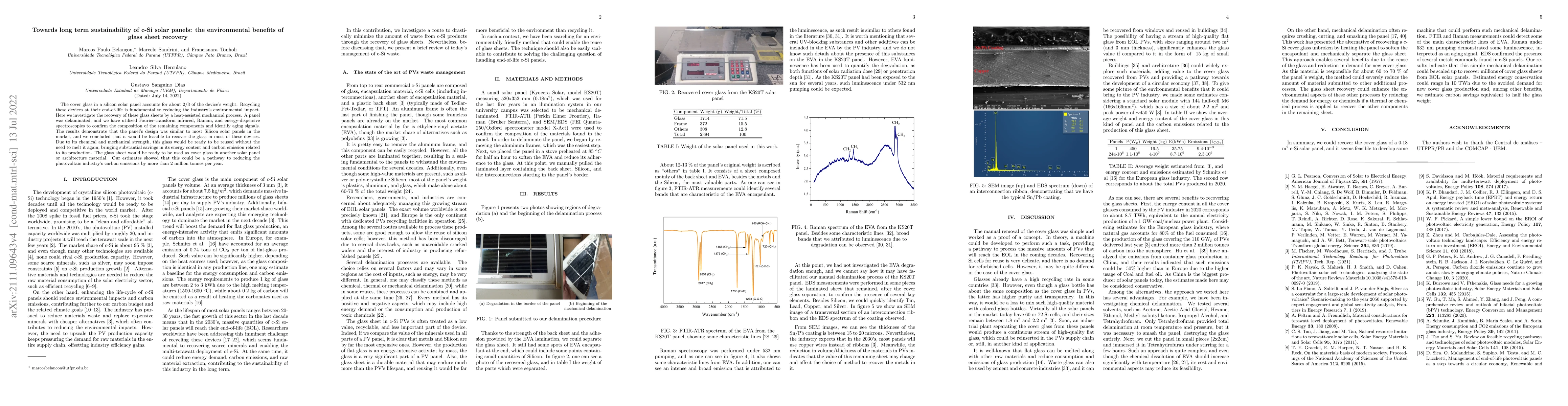 Thumbnail for Towards long term sustainability of c-Si solar panels: the environmental
  benefits of glass sheet recovery