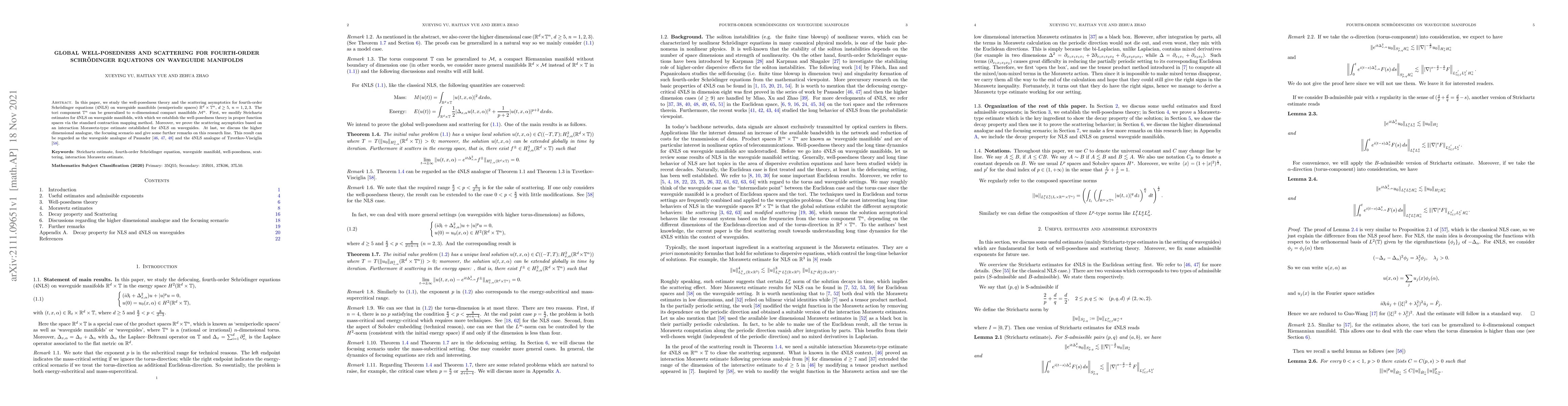 Thumbnail for Global Well-posedness and scattering for fourth-order Schr\"odinger
  equations on waveguide manifolds