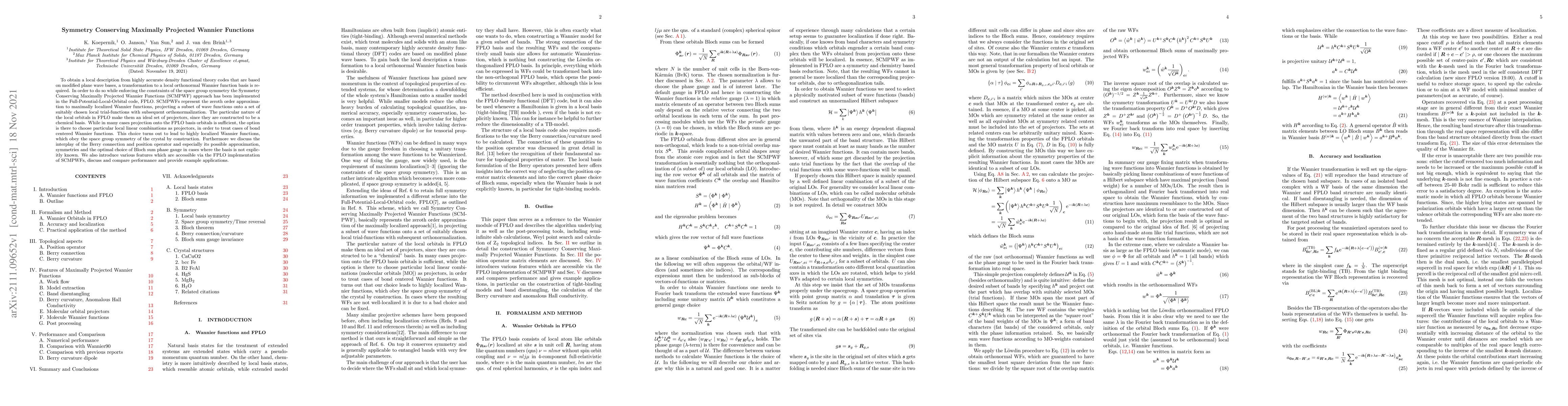 Thumbnail for Symmetry Conserving Maximally Projected Wannier Functions