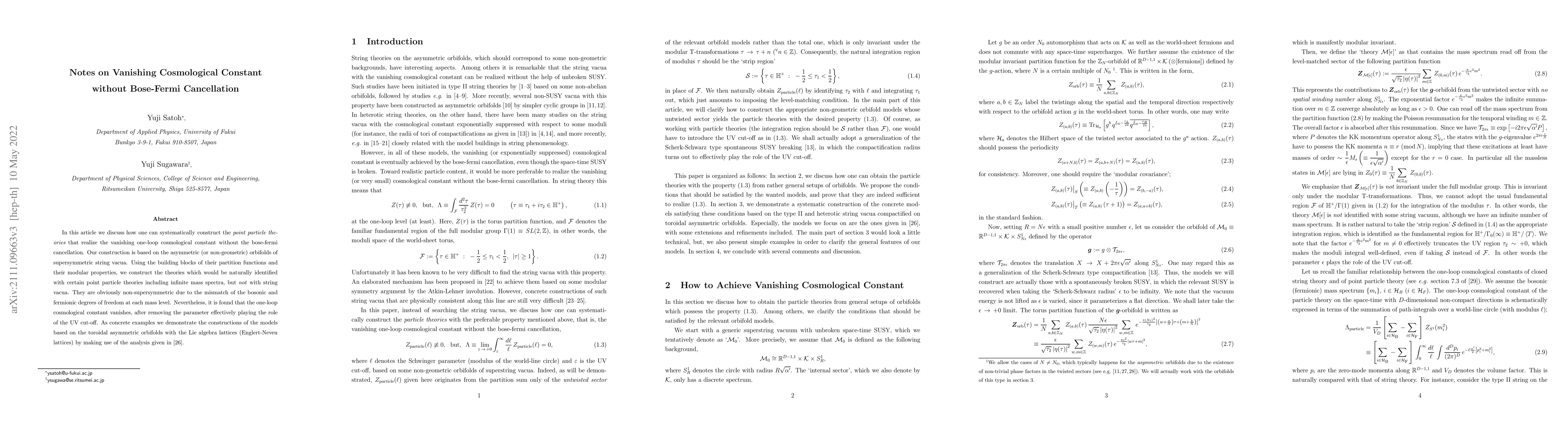 Thumbnail for Notes on Vanishing Cosmological Constant without Bose-Fermi Cancellation