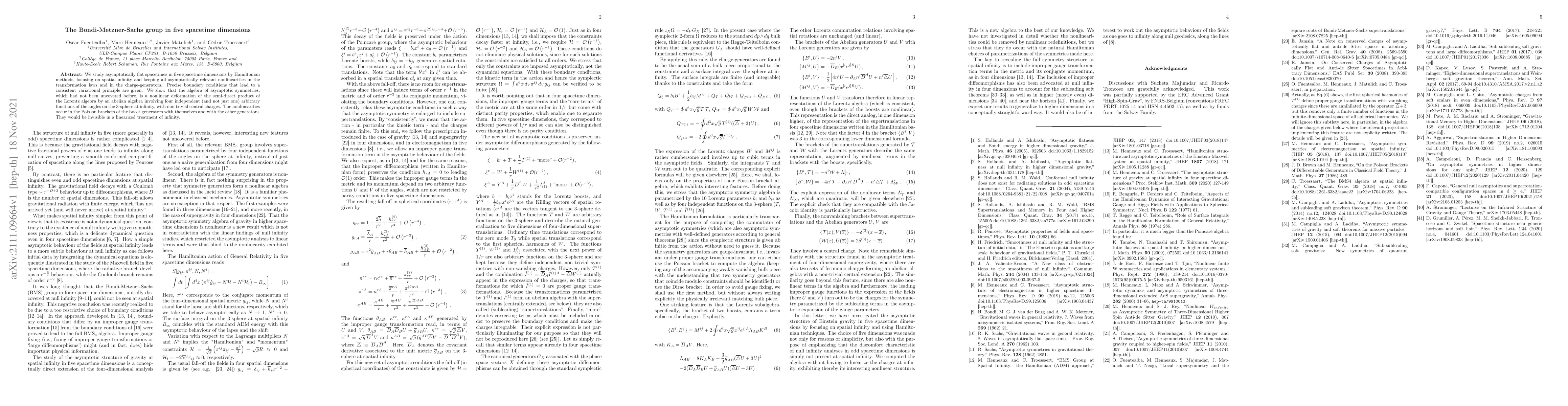Thumbnail for The Bondi-Metzner-Sachs group in five spacetime dimensions
