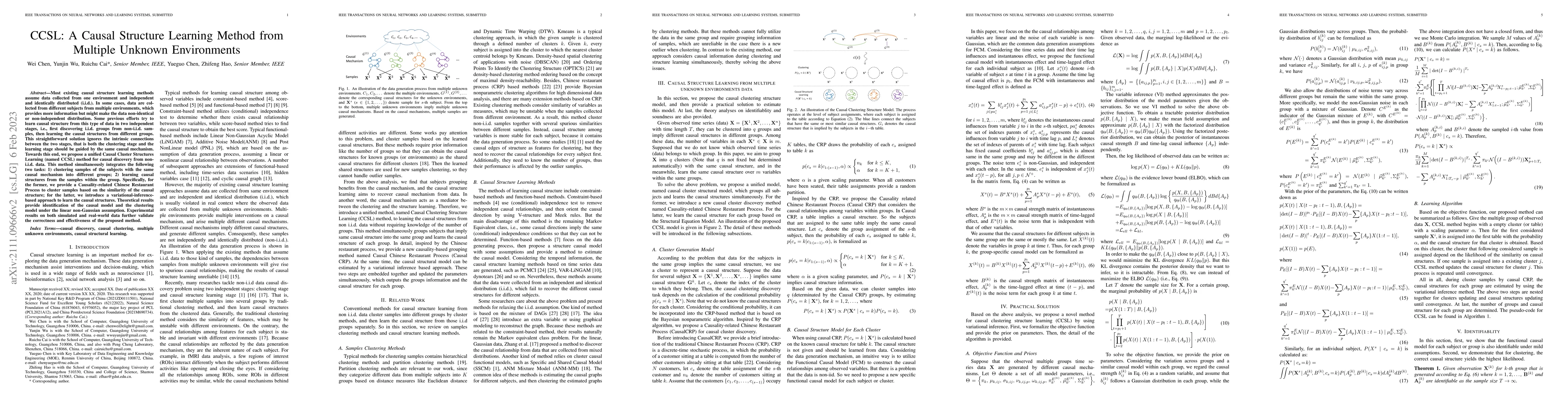 Thumbnail for CCSL: A Causal Structure Learning Method from Multiple Unknown
  Environments