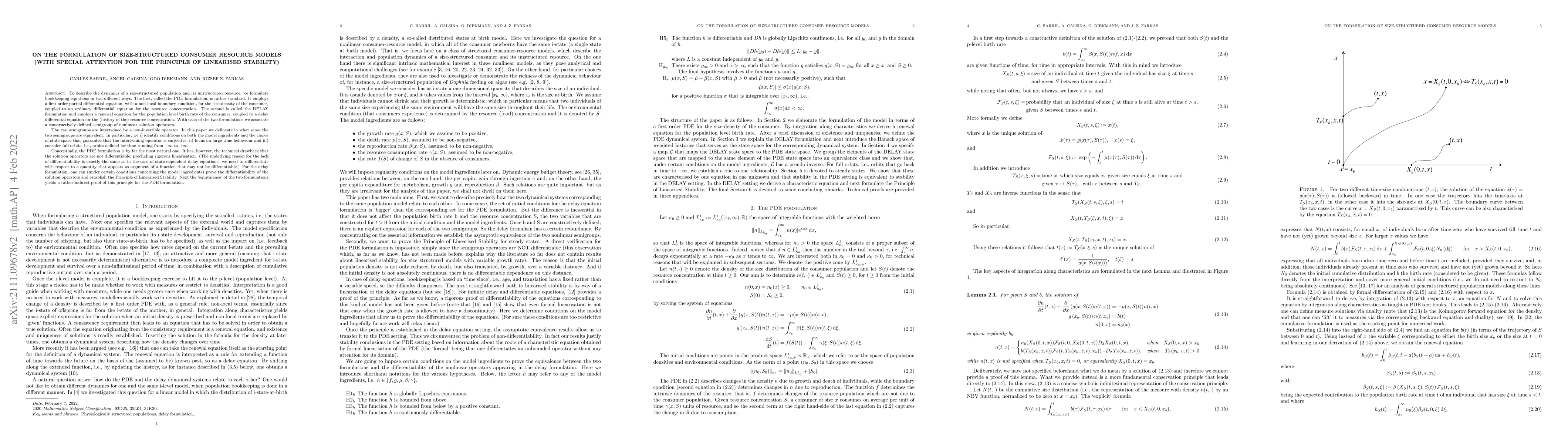 Thumbnail for On the formulation of size-structured consumer resource models (with
  special attention for the principle of linearised stability)