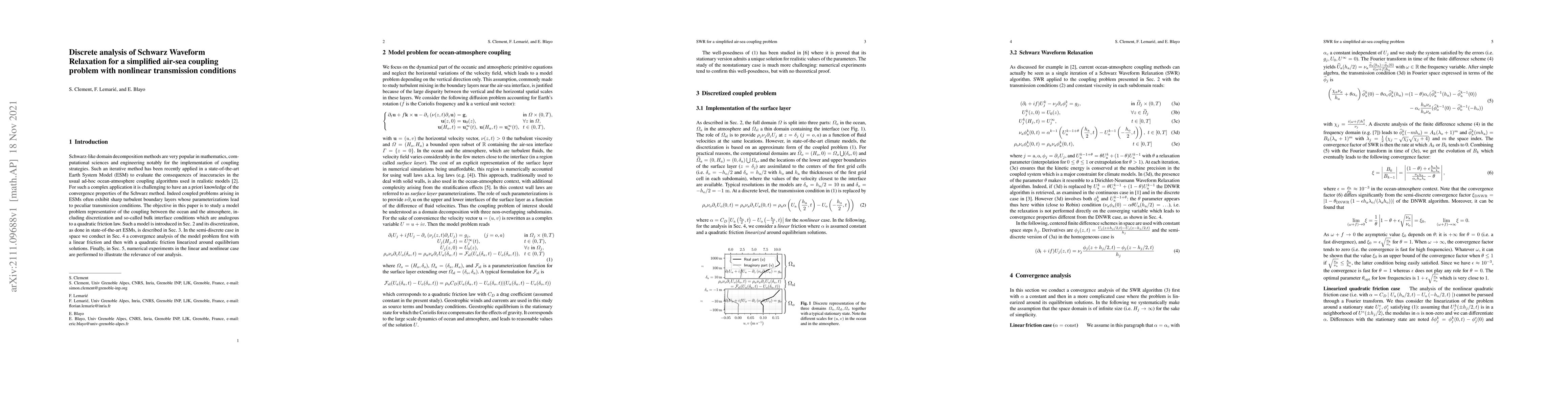 Thumbnail for Discrete analysis of Schwarz Waveform Relaxation for a simplified
  air-sea coupling problem with nonlinear transmission conditions