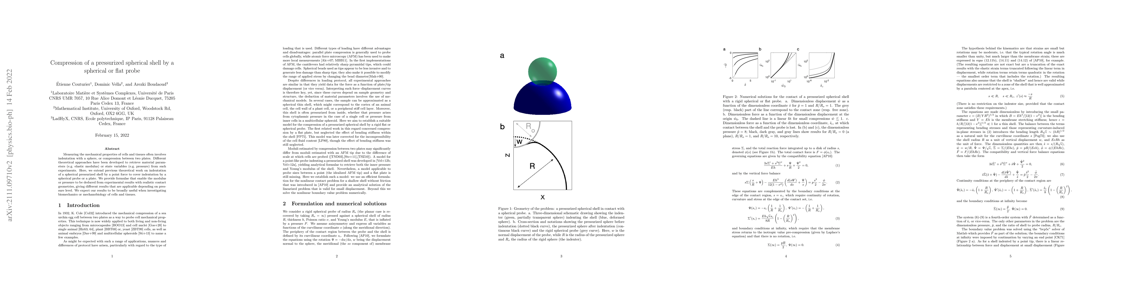 Thumbnail for Compression of a pressurized spherical shell by a spherical or flat
  probe