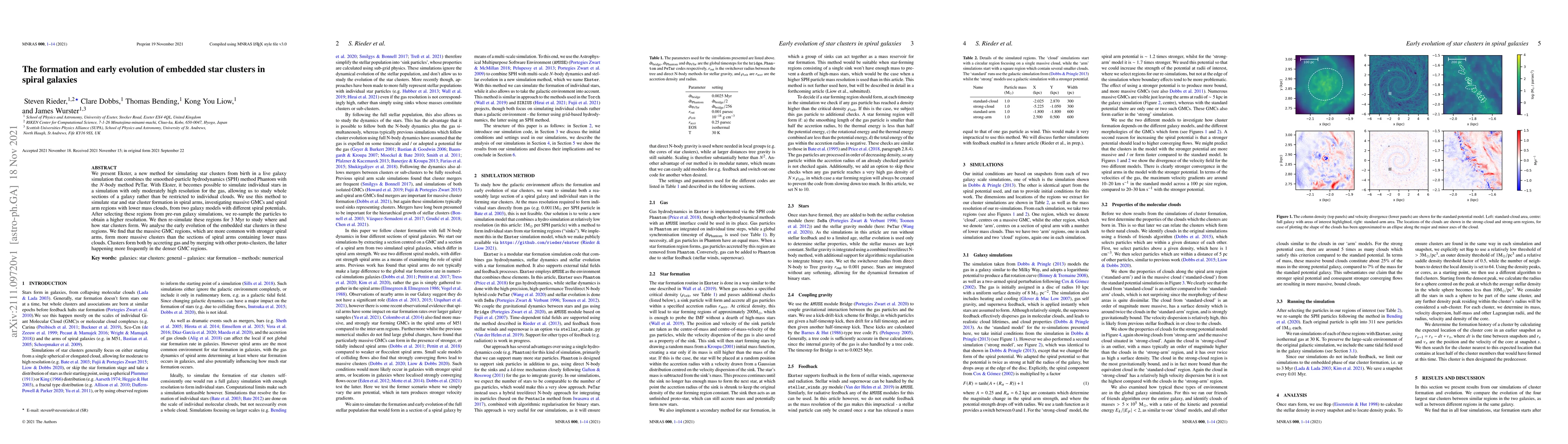 Thumbnail for The formation and early evolution of embedded star clusters in spiral
  galaxies