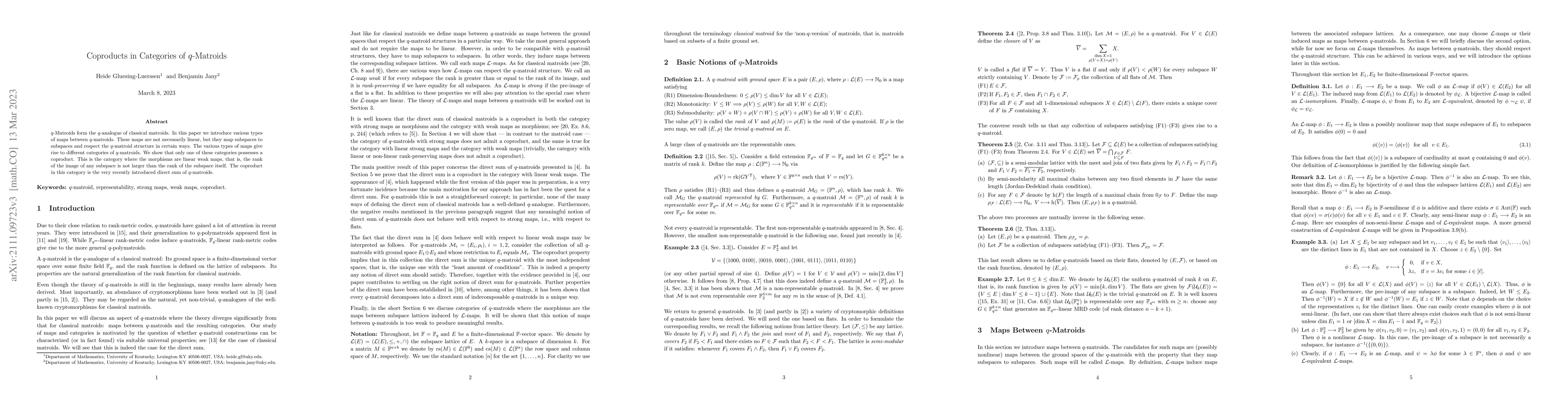 Thumbnail for Coproducts in Categories of q-Matroids