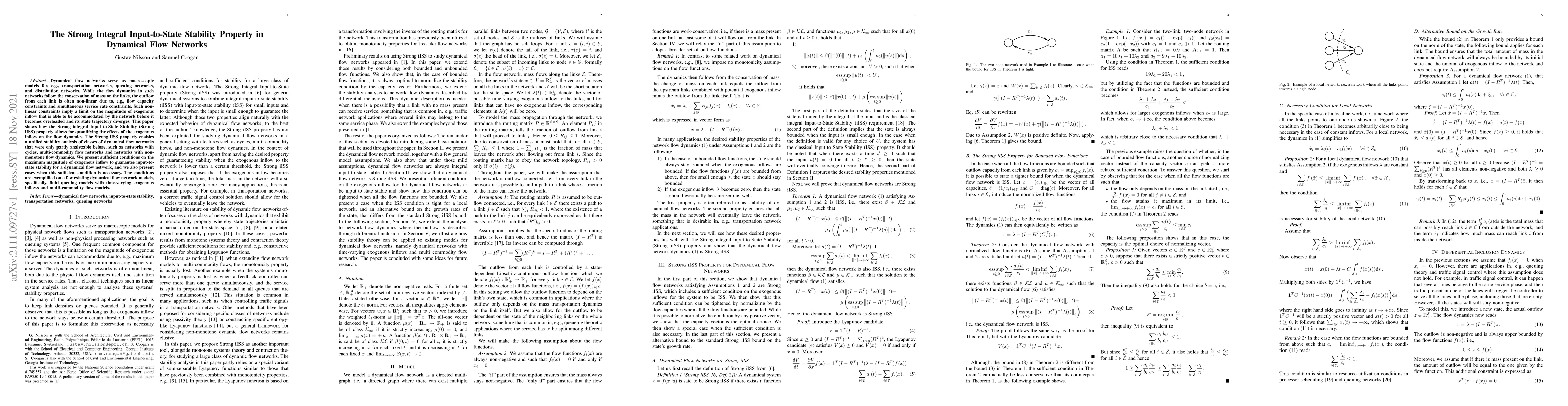 Thumbnail for The Strong Integral Input-to-State Stability Property in Dynamical Flow
  Networks