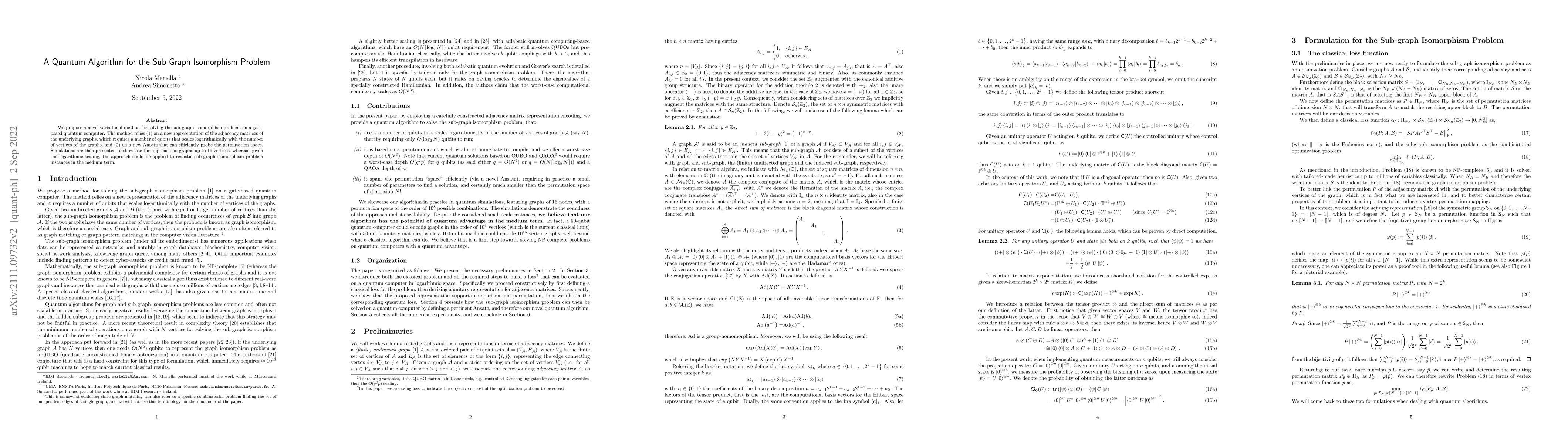 Thumbnail for A Quantum Algorithm for the Sub-Graph Isomorphism Problem