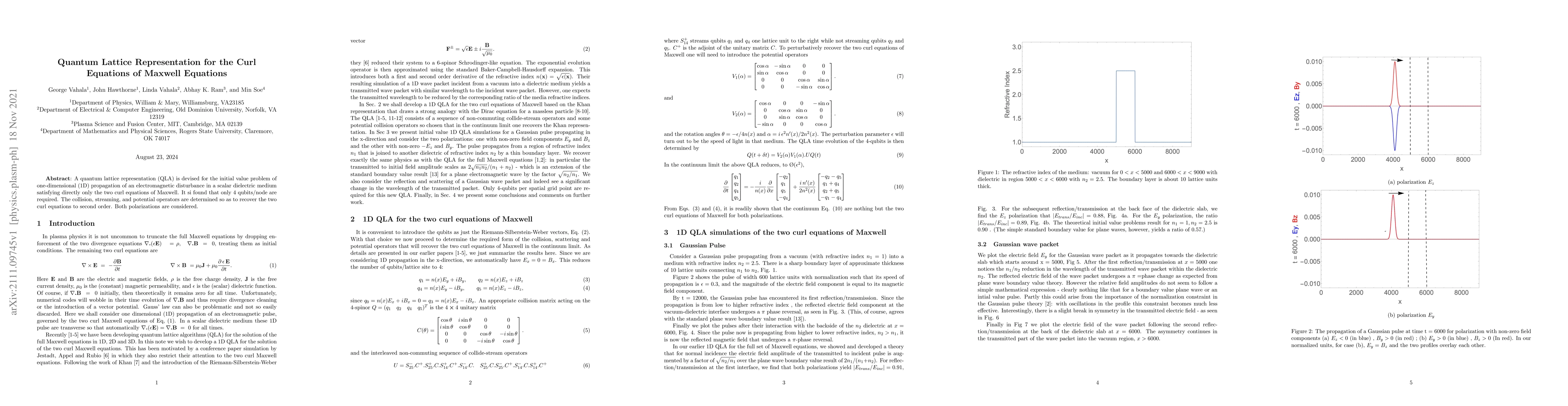 Thumbnail for Quantum Lattice Representation for the Curl Equations of Maxwell
  Equations