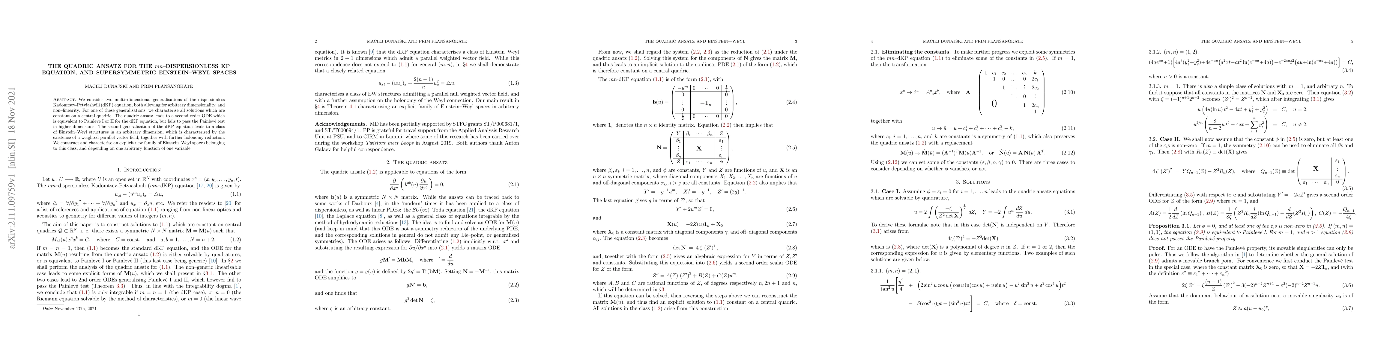 Thumbnail for The quadric ansatz for the $mn$-dispersionless KP equation, and
  supersymmetric Einstein-Weyl spaces