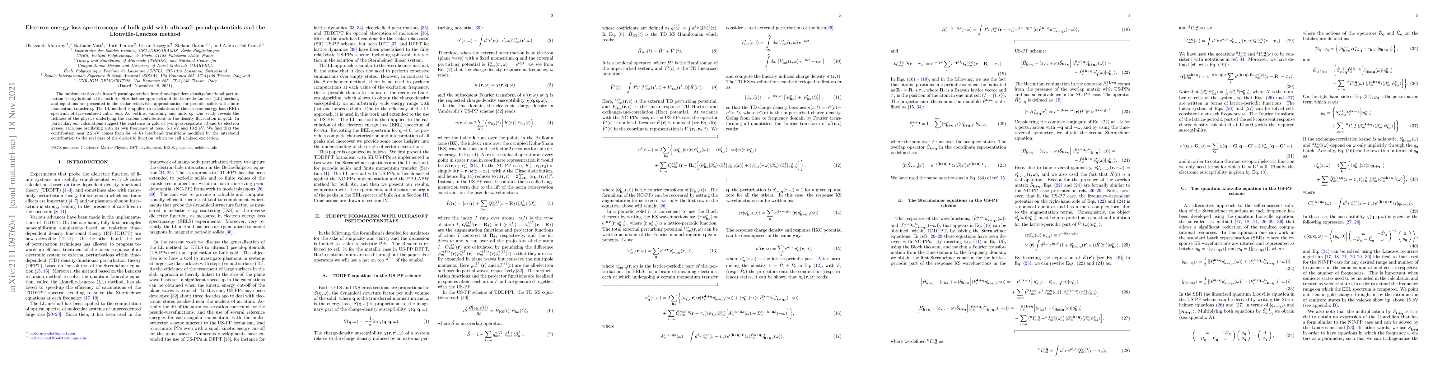 Thumbnail for Electron energy loss spectroscopy of bulk gold with ultrasoft
  pseudopotentials and the Liouville-Lanczos method