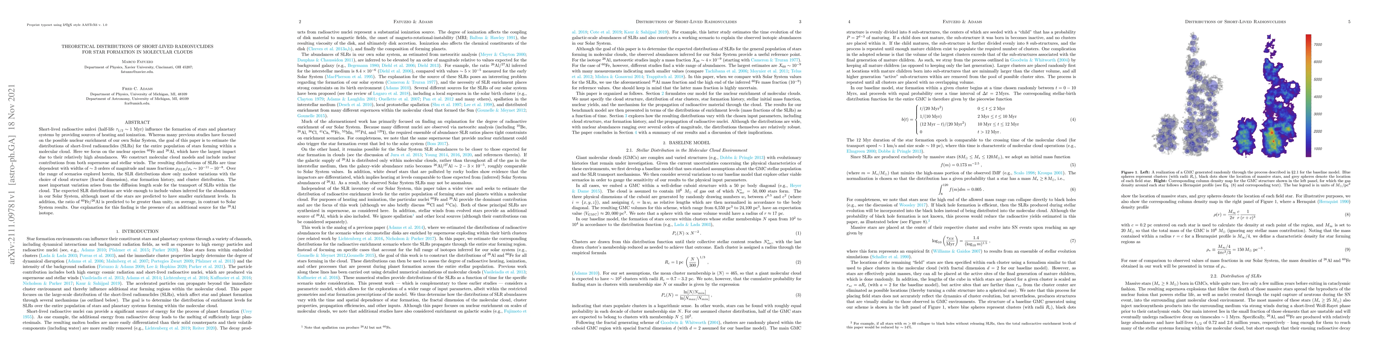 Thumbnail for Theoretical Distributions of Short-Lived Radionuclides for Star
  Formation in Molecular Clouds