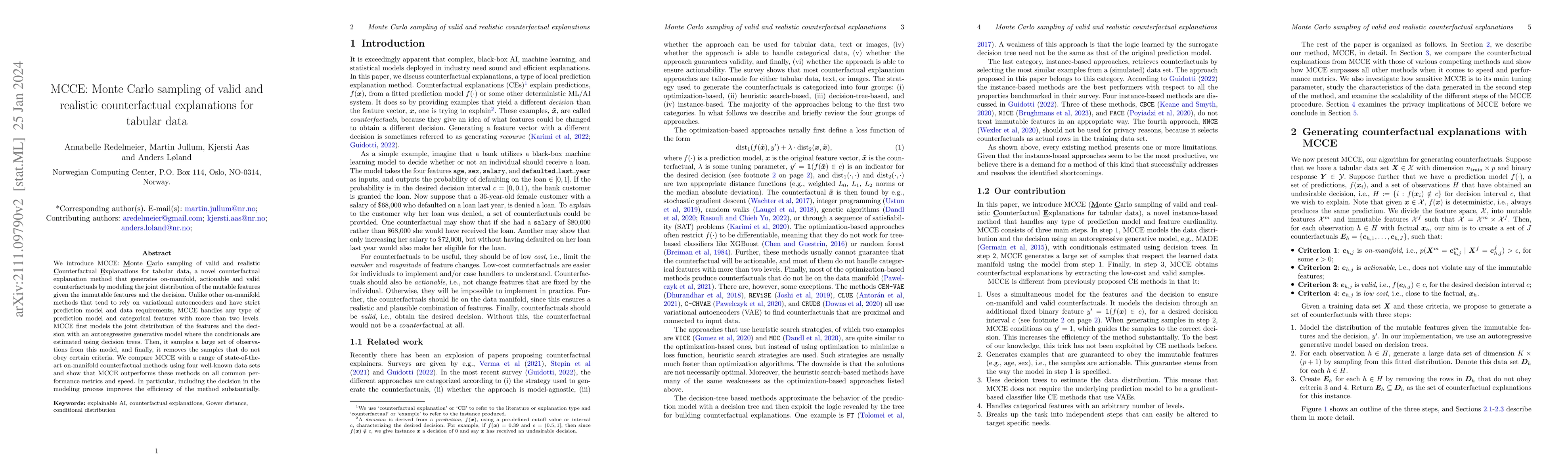 Thumbnail for MCCE: Monte Carlo sampling of realistic counterfactual explanations