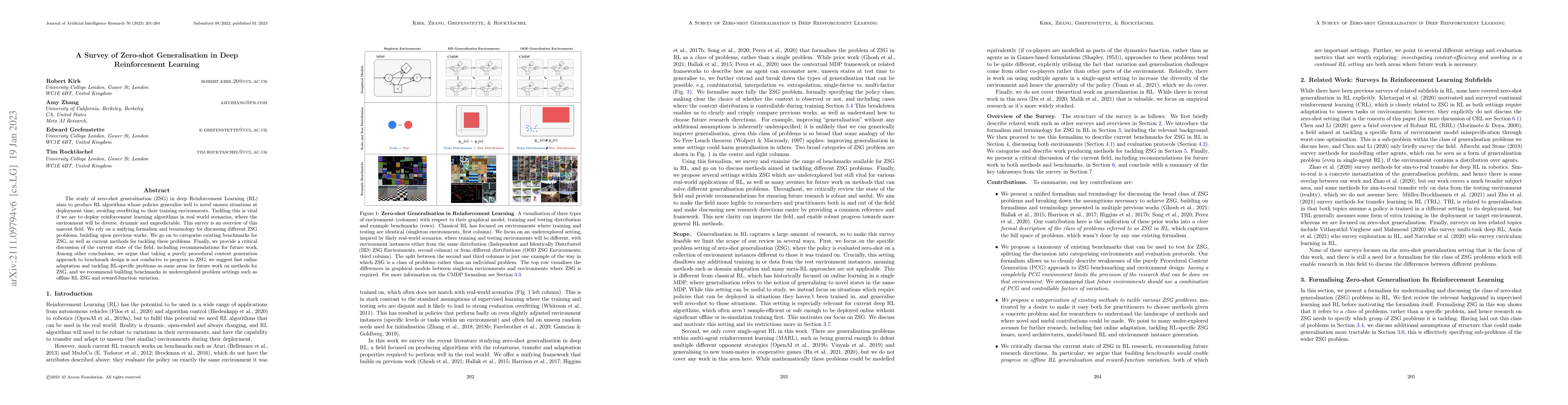 Thumbnail for A Survey of Zero-shot Generalisation in Deep Reinforcement Learning