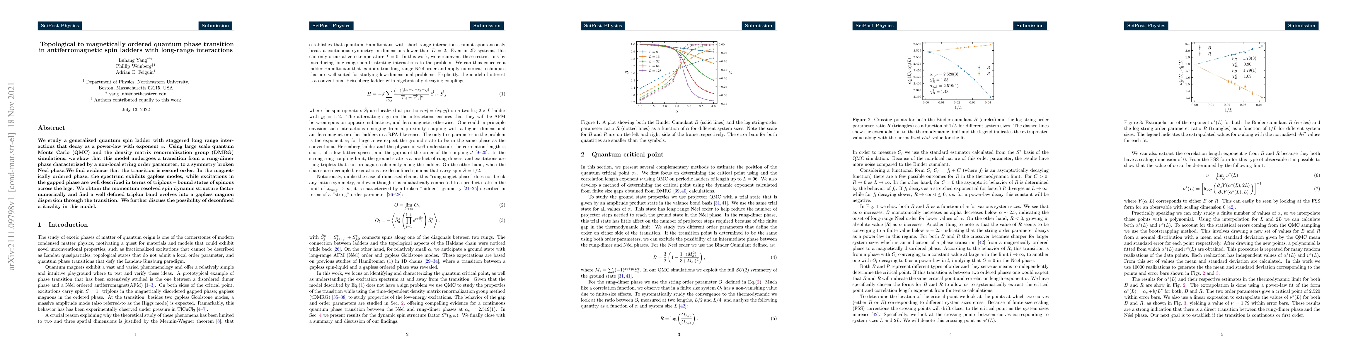 Thumbnail for Topological to magnetically ordered quantum phase transition in
  antiferromagnetic spin ladders with long-range interactions