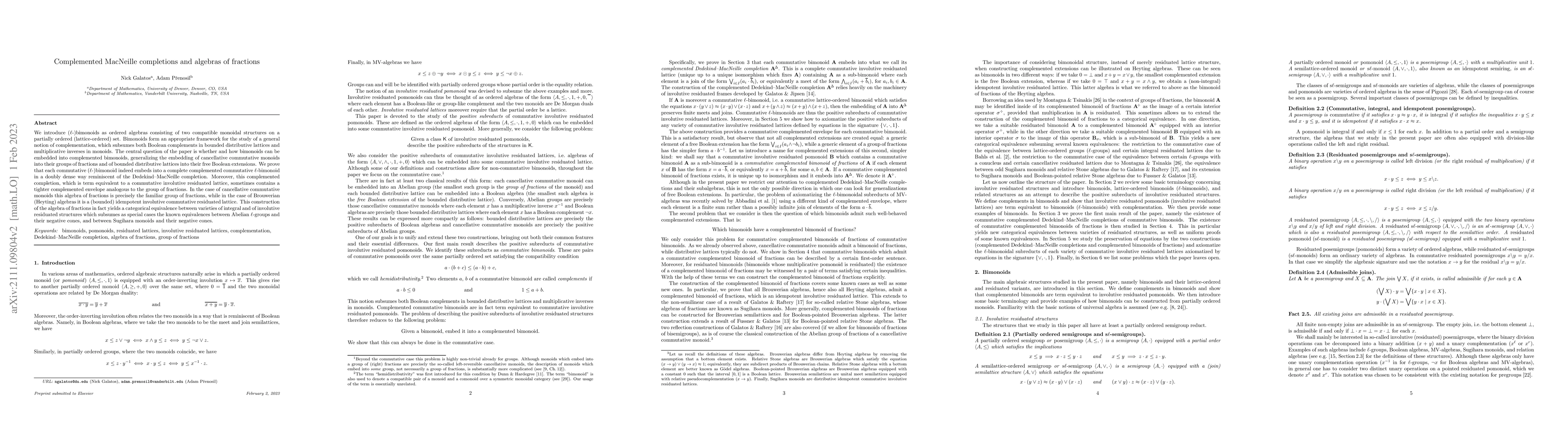 Thumbnail for Complemented MacNeille completions and algebras of fractions