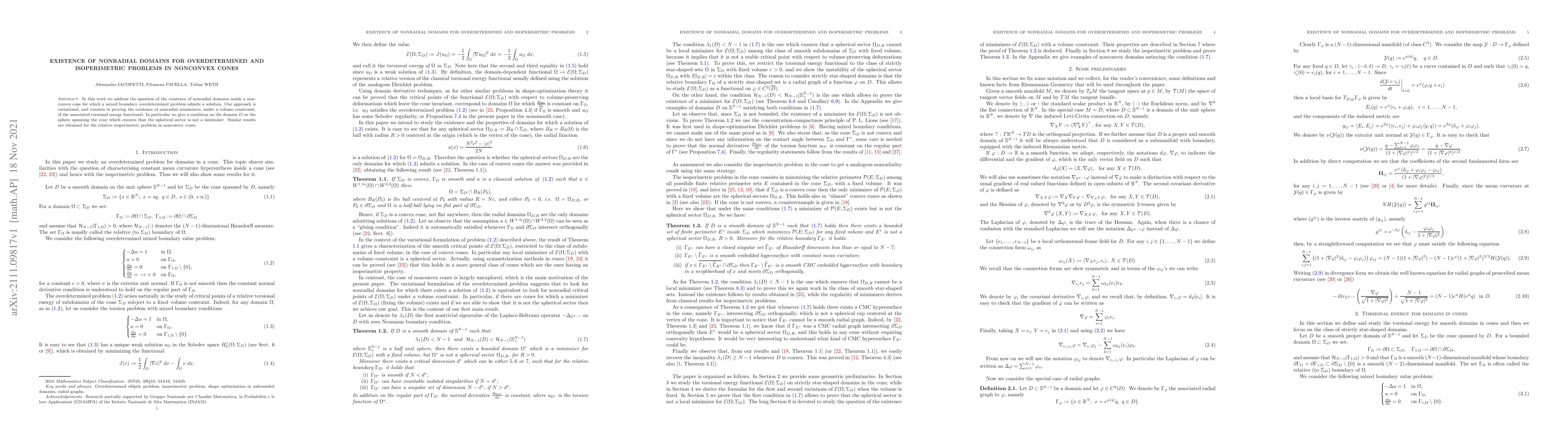 Thumbnail for Existence of nonradial domains for overdetermined and isoperimetric
  problems in nonconvex cones