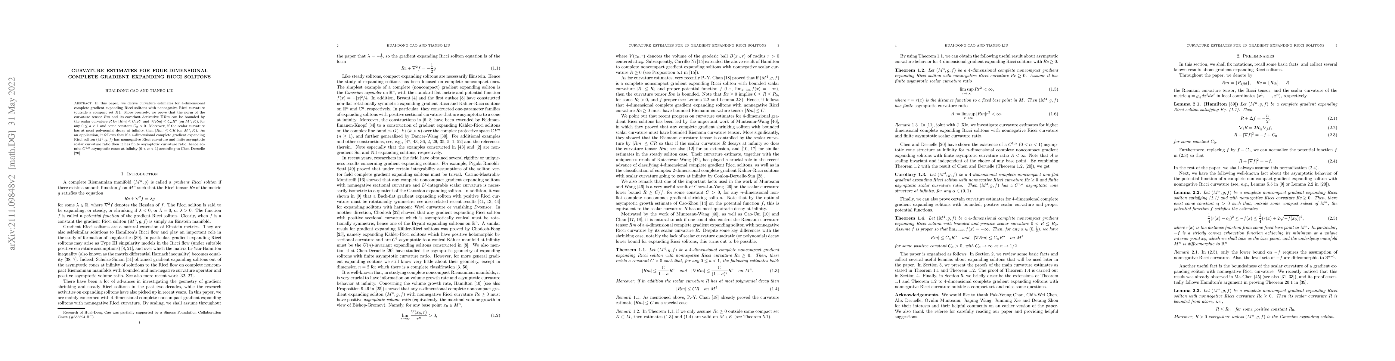 Thumbnail for Curvature estimates for four-dimensional complete gradient expanding
  Ricci solitons