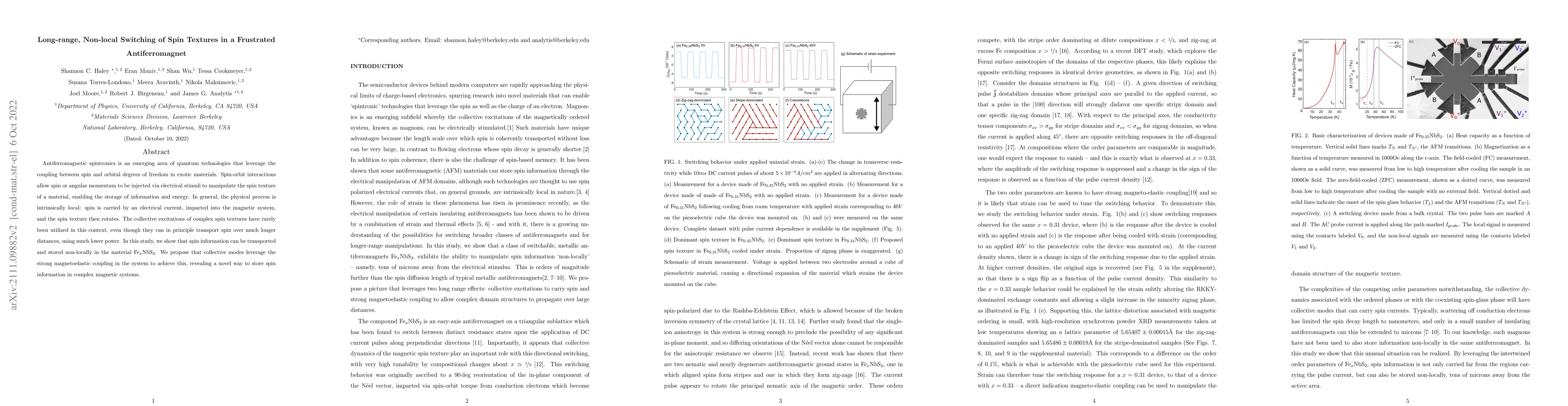 Thumbnail for Long-range, Non-local Switching of Spin Textures in a Frustrated
  Antiferromagnet