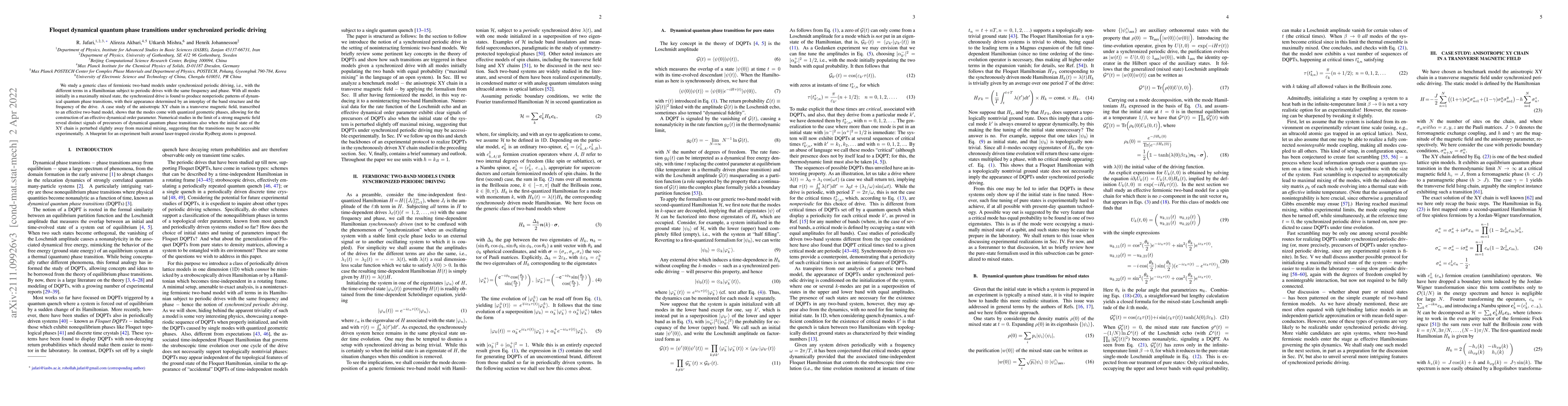 Thumbnail for Floquet dynamical quantum phase transitions under synchronized periodic
  driving
