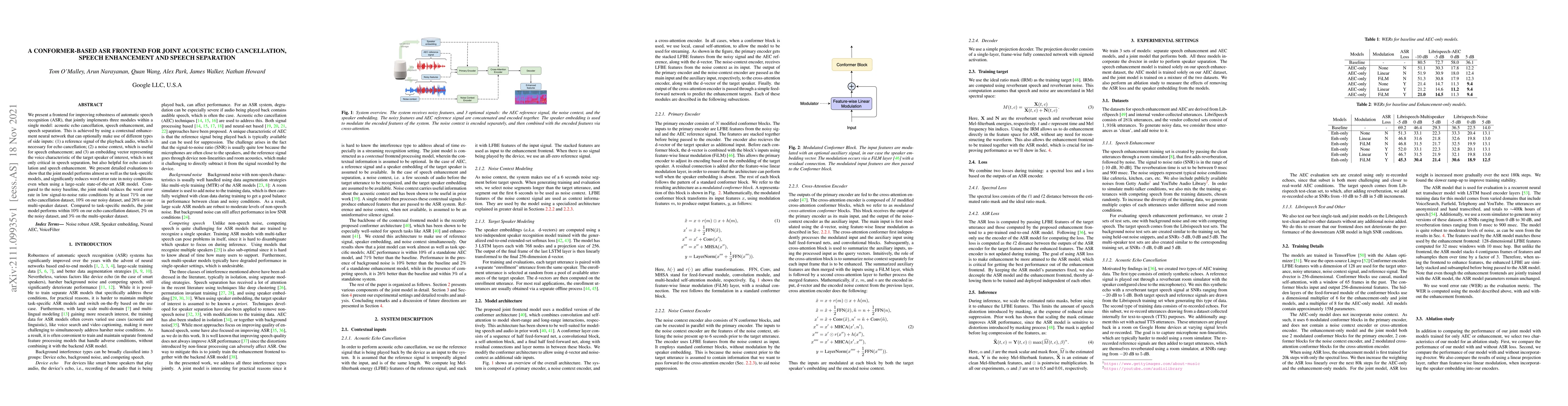 Thumbnail for A Conformer-based ASR Frontend for Joint Acoustic Echo Cancellation,
  Speech Enhancement and Speech Separation