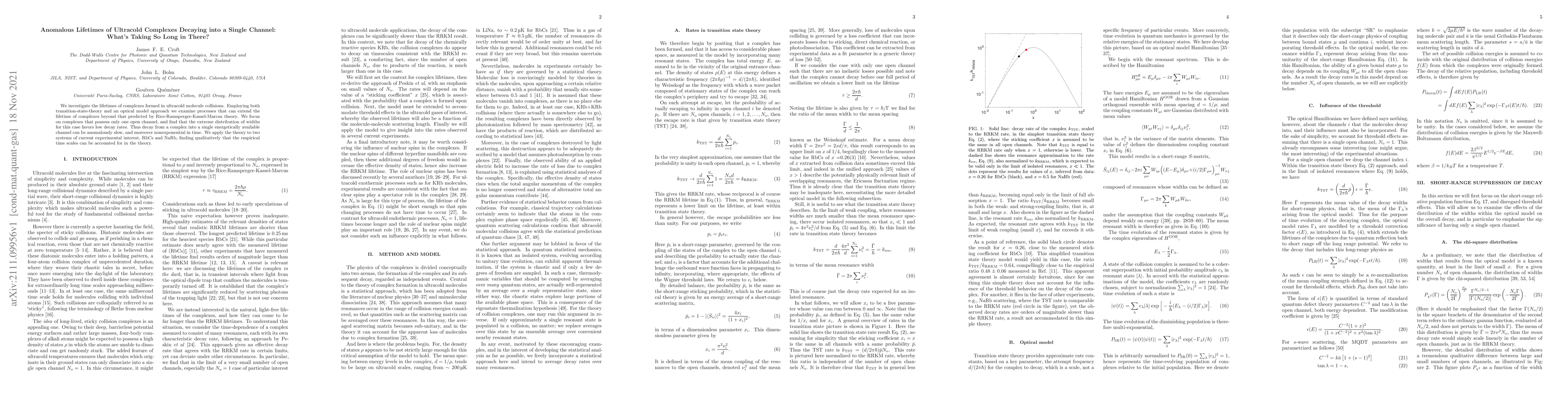 Thumbnail for Anomalous Lifetimes of Ultracold Complexes Decaying into a Single
  Channel: What's Taking So Long in There?