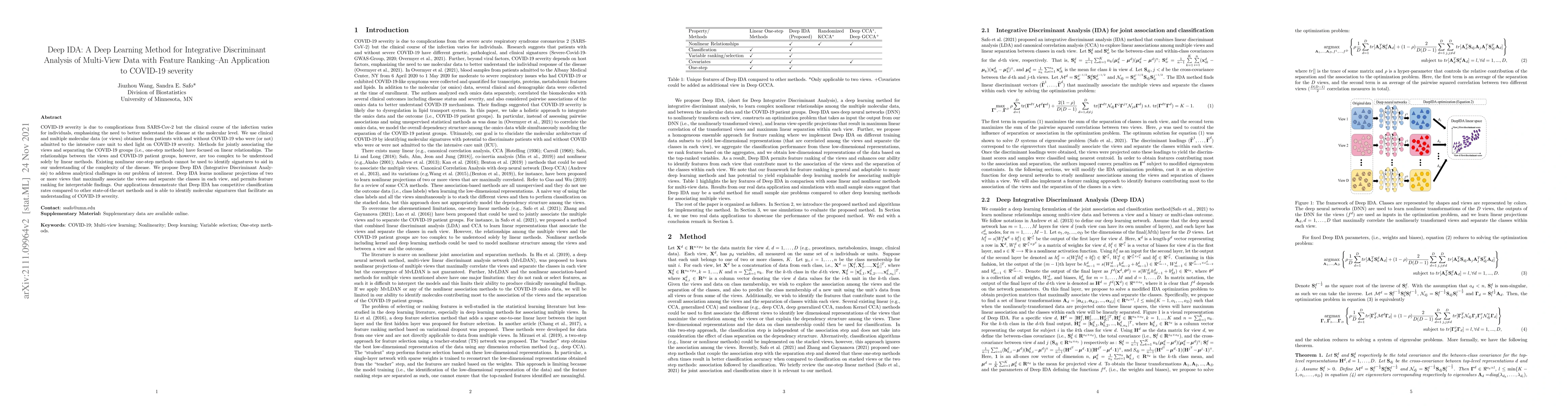 Thumbnail for Deep IDA: A Deep Learning Method for Integrative Discriminant Analysis
  of Multi-View Data with Feature Ranking -- An Application to COVID-19
  severity