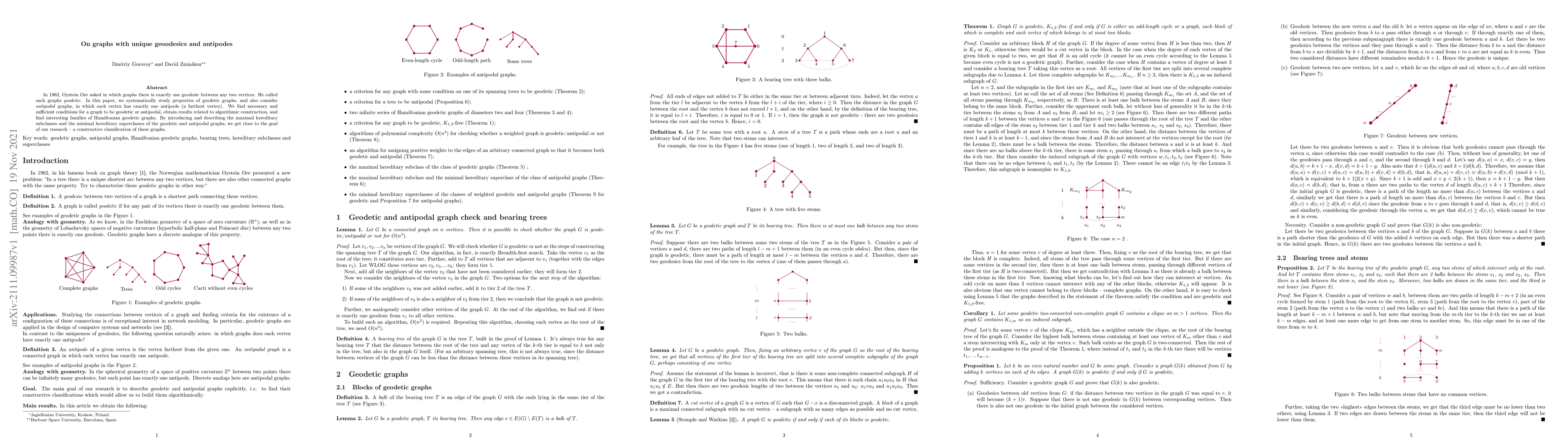 Thumbnail for On graphs with unique geoodesics and antipodes